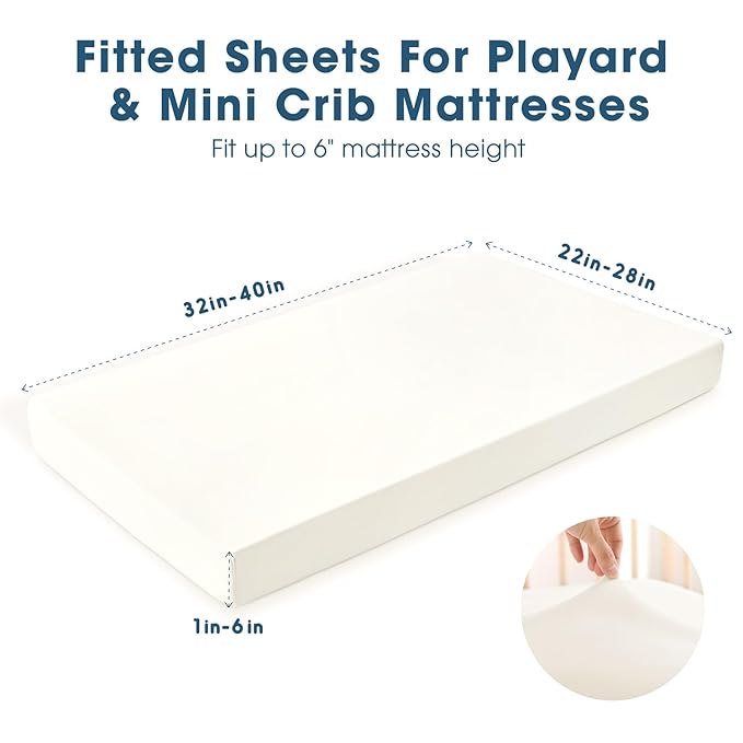GRSSDER Mini Crib Sheets Fitted, Pack and Play Sheets 2 Pack, Ultra Soft Stretchy Pack N Play Sheets, Universal Fit for Playard Mattress, Jersey Crib Sheets Neutral for Boys and Girls, Cream/White