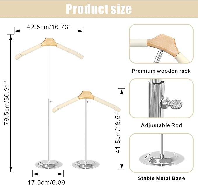 Eunika 2 Pack Adjustable T Shirt Display Flexible Shoulder Stand, Portable Metal Shirt Rack Display Stand Garment Coat Holder for Clothing Garment Coat Retail Vendor, Cloakroom,17-31 Inch,Beige