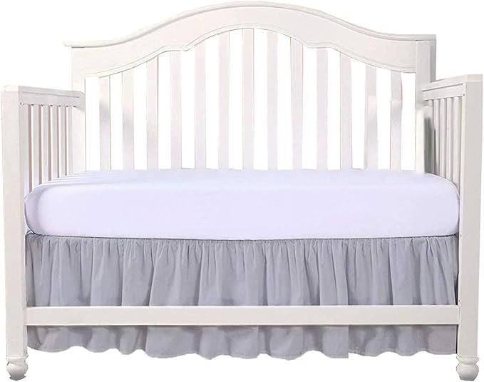 Crib Bed Skirt 28” x 52” with 14” Drop – Split Corners Dust Ruffle, Microfiber - Breathable, Durable, Elastic Adjustable Fit, Soft Nursery Bedding for Baby Boys & Girls, Light Grey Solid