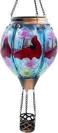 Glass Solar Hot Air Balloon Lantern with Flame Hanging Garden Flickering Light Outdoor Waterproof for Yard Patio Tree Mother's Day Gift, Cardinal