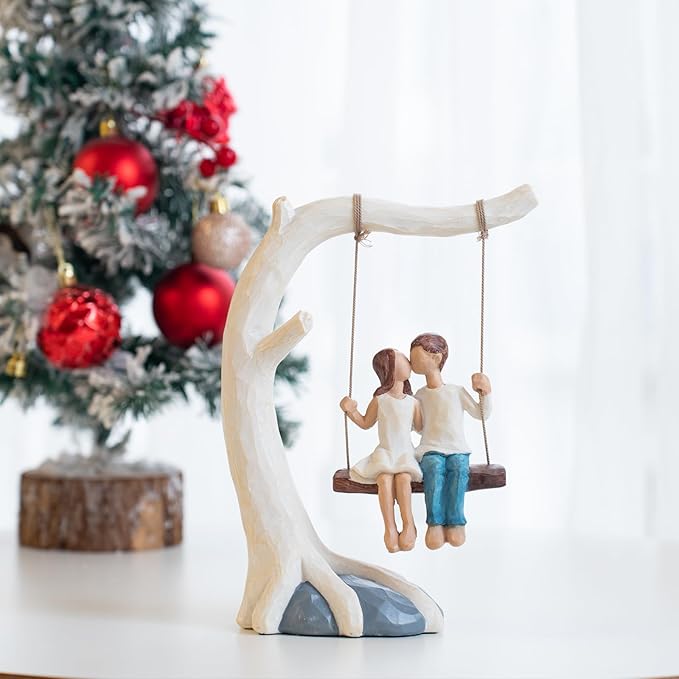 Romantic Couple Swing Statue.Kissing Sculpture Anniversary Wedding Gifts for couple,Valentine's Day and birthday Gifts for Wife or Girlfriend.Sweet Home Decoration. Conveying Love's Romance and Warmth