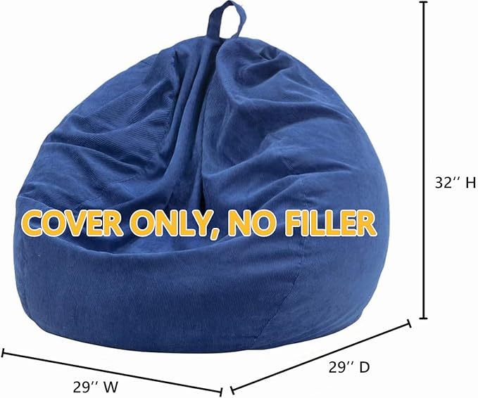 Nobildonna Bean Bag Chair Cover (No Filler) for Kids and Adults,Beanbag Stuffed Animal Storage Without Filling Plush Toys Holder and Organizer Soft Premium Corduroy 200L (Dark Blue)
