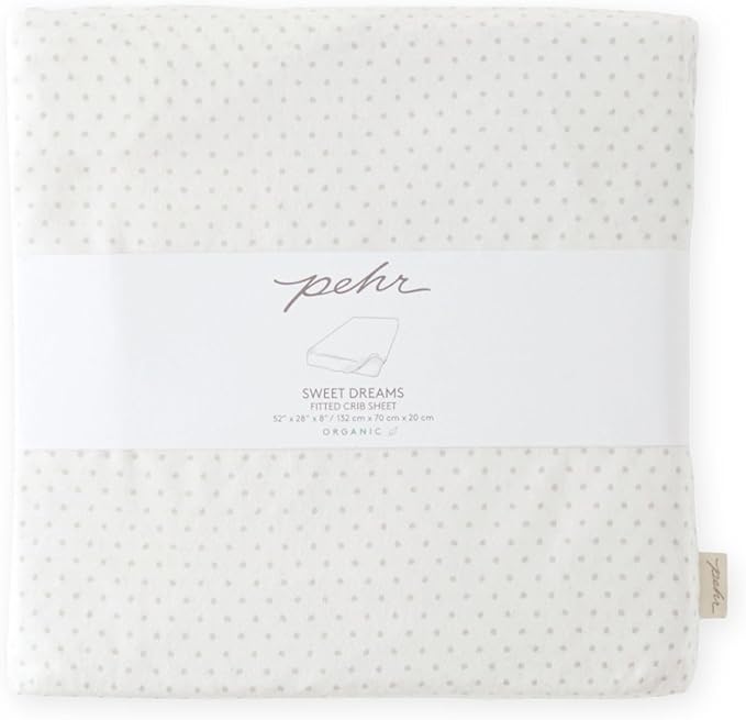 Pehr Crib Sheet, Pin Dot Pebble | Breathable Brushed Organic Cotton for Soft Sleep | Snug Fit | Reusable Fabric Bag Packaging | Standard Crib Mattresses up to 52”L x 28”W x 8”H