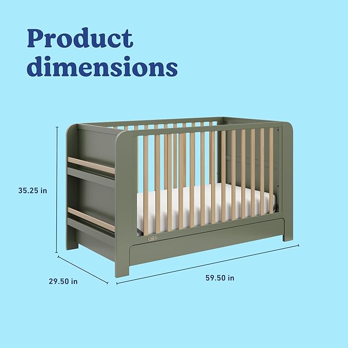 Graco Read-with-Me 4-in-1 Convertible Crib with Drawer (Olive with Driftwood) - GREENGUARD Gold Certified Converts to Toddler Bed, Daybed, and Functional Bookshelves