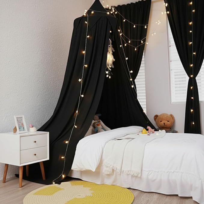 Akiky Bed Canopy for Bed with Lights,Dream Catcher,Hanging Canopy for Indoor Outdoor Castle Canopy for Reading Nook House Decoration (Black)