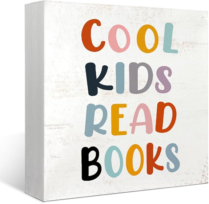 Mtrgdn Cool Kids Read Books Wood Box Sign Desk Decor Rustic Reading Wooden Box Block Sign Decorations for Home Kids Room Reading Room Nursery Classroom Wall Tabletop Desk Decor
