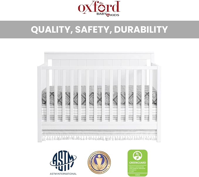 Oxford Baby Lazio 4-in-1 Convertible Baby Crib, Snow White, GreenGuard Gold Certified
