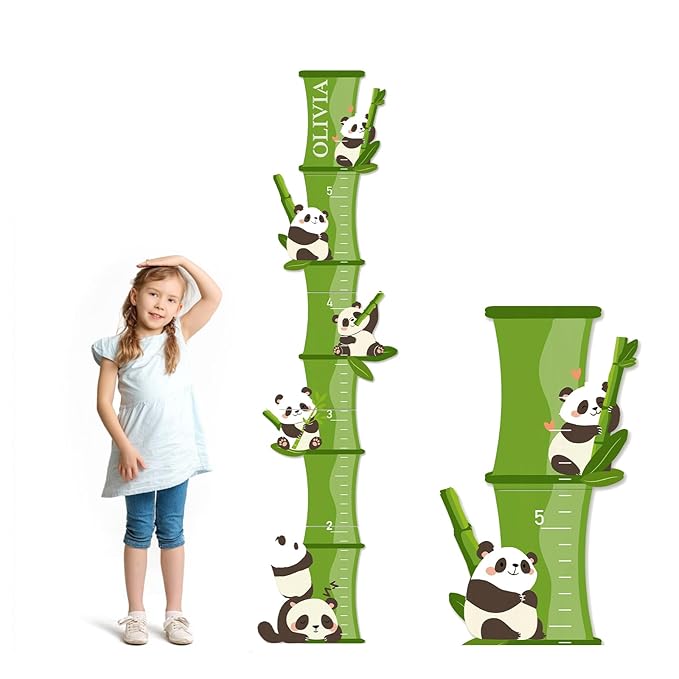 Personalized Name Growth Chart, Bamboo Panda Wooden Height Chart, Thick Height Measuring Board, Kids Height Tracker for Nursery Decor, Baby Boy Girl Measurement Ruler
