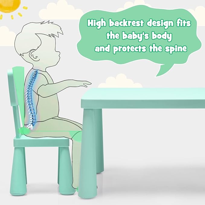 HONEY JOY Kids Table and Chair Set, Plastic Children Activity Table and 2 Chairs for Art Craft, Easy-Clean Tabletop, 3-Piece Toddler Furniture Set for Daycare Playroom, Gift for Boys Girls (Green)