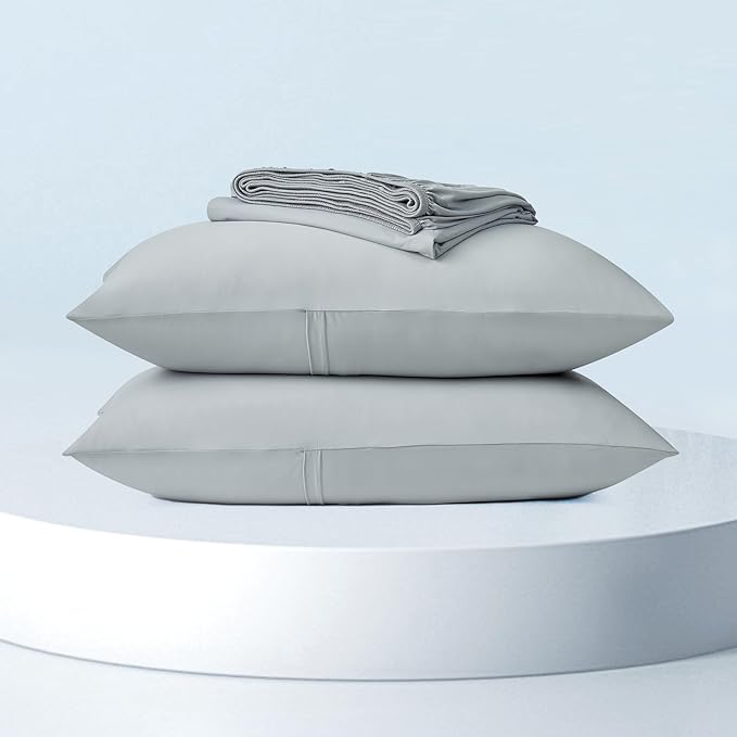 Dream Valley® Queen Sheet Set, Cooling Fitted Sheet with 2 Pillowcase-3 PCS with No Flat Sheet,Q-Max > 0.4 Aerocool, Cooling for Night Sweats, Hot Sleepers,deep Pocket up to 15",Cool Grey