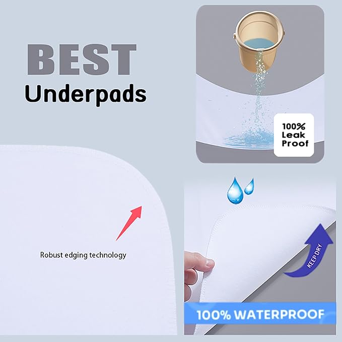 Washable Underpads, 34" x 52" (Pack of 4) Extra Heavy Absorbency ,100% Waterproof Mattress Protector,Flannel Cotton Underpads for Kids, Adults,Pets,Bed, Couch, Sofa, Floor,Home