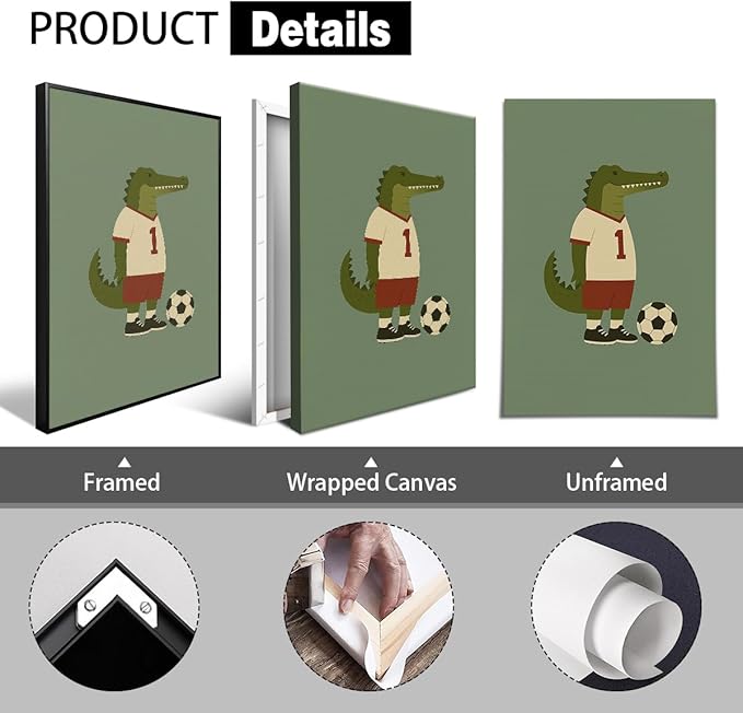 Soccer Posters, Nursery Animal Sports Posters, Long Live Boyhood Inspirational Quote Print, Football Athletes Giraffe Rabbit Crocodile Pictures, Boys Bedroom Sports Artwork 8x12in Unframed