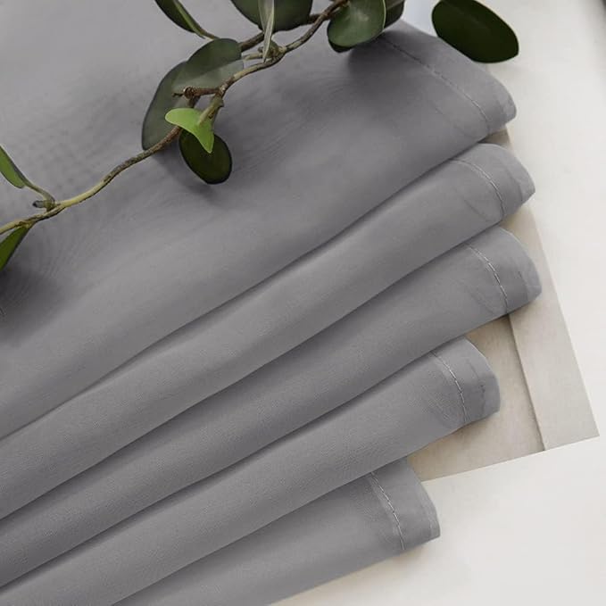 MIULEE 2 Panels Kitchen Tiers Half Window Sheer Curtains Rod Pocket Voile Drapes for Kitchen Bathroom Small Windows 29 by 36 Inch Charcoal Grey