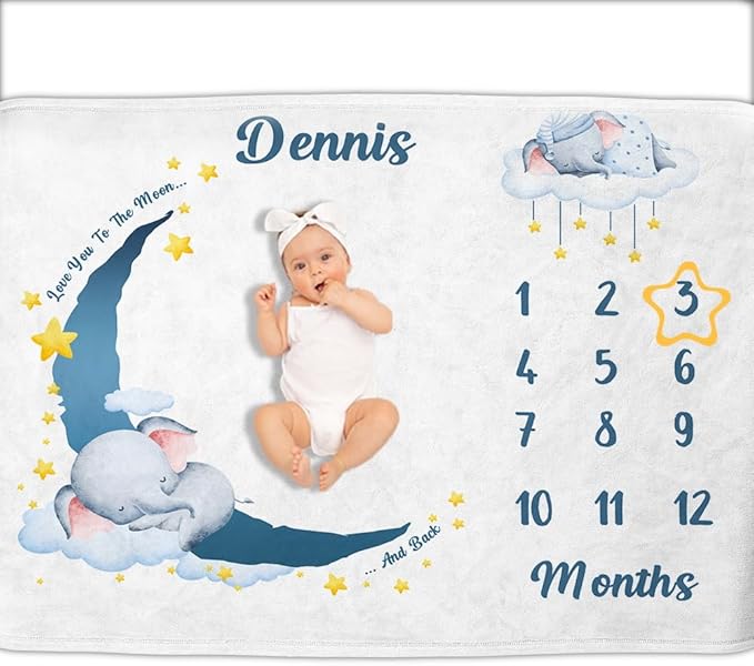 OLIVE OLIVIA Personalized Monthly Baby Milestone Blanket, Baby Months Blanket, Perfect Custom Newborn Gifts,50"x60"