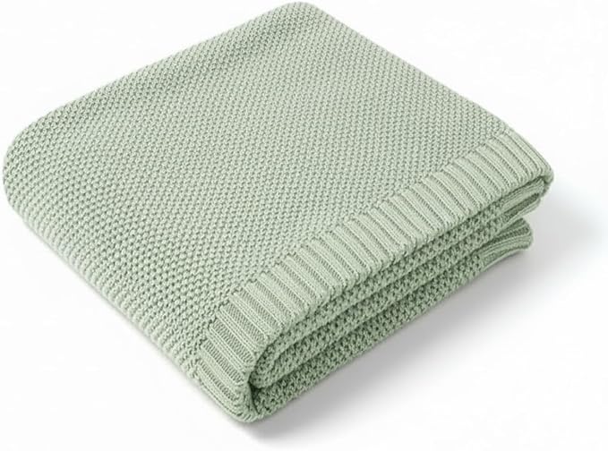 Baby Knit Blanket Soft Cotton Lightweight Newborn Blanket for Crib Stroller Toddler Nursery Shower Gift Cozy Breathable Travel Swaddle Wrap Sage Green 36 x 28 Inches