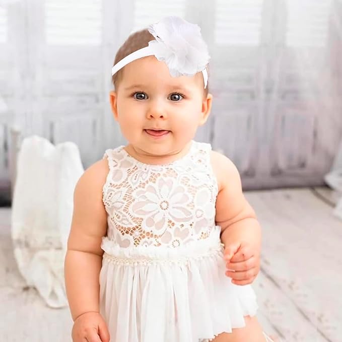 cherrboll Baby Girl Nylon Headbands, 3Pcs Handmade Floral Hair Bows, Stretchy Flower Hairbands for Newborns Infants Toddlers