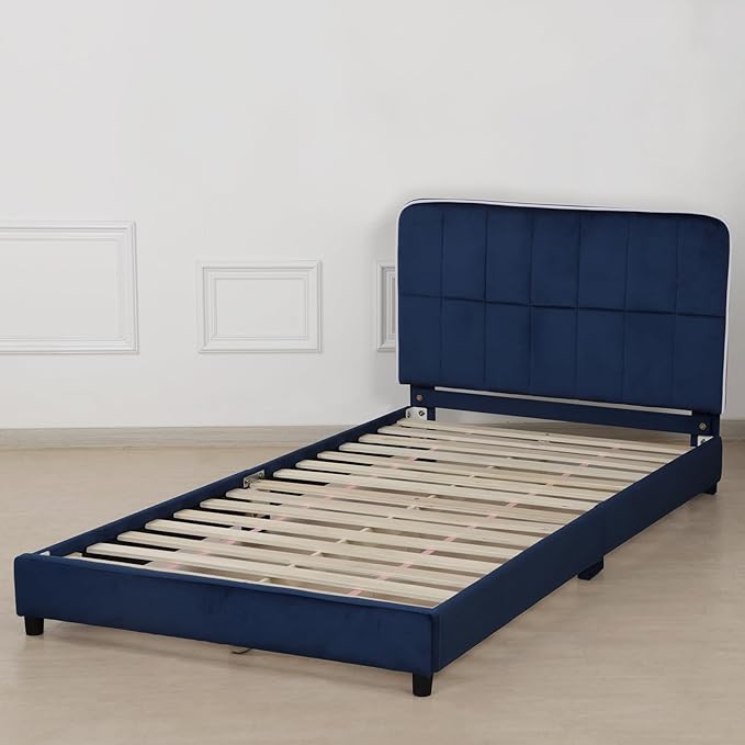 Toddler Beds,Upholstered Twin Bed Frames for Kids,Kids Bed with Adjustable Height Headboard,Girl Twin Bed Frame for Fits Standard Mattress(75" Wx39 D)(Blue)