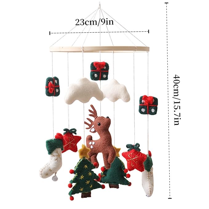 Baby Crib Mobile Christmas Deer Crib Hanging Toy Felt Xmas Tree Clouds Stars Baby Wind Chimes for Newborn Girls Boys
