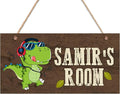 Personalized Wood Hanging Sign for Boys Nursery Kids Bedroom, Custom Wooden Door Sign with Any Text, Cartoon Dinosaur Decor, Kids Nursery Wall Art