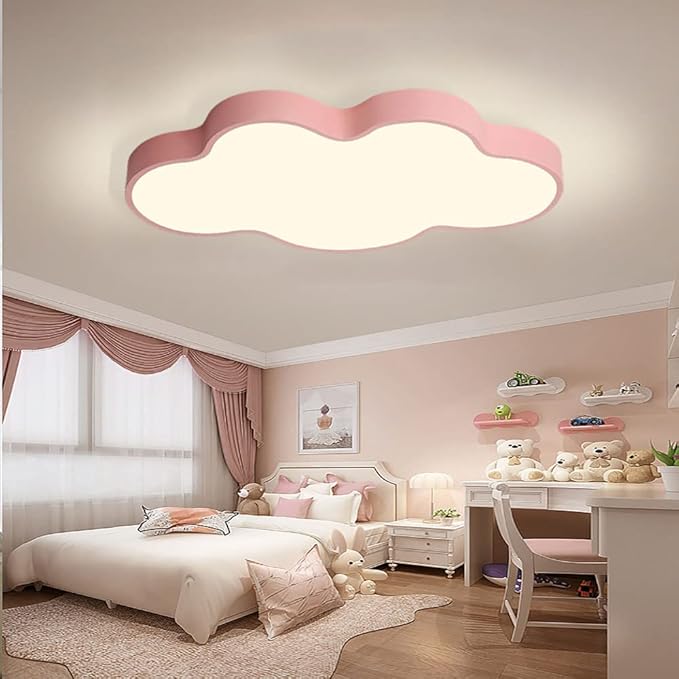 LED Ceiling Light Fixture,27 Inch Modern Cloud Shape Recessed Ceiling Lights,Dimmable Light,Pink 43W Close to Ceiling Lighting Flush Mount Living Room Bedroom,3000K-6000K
