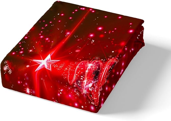 Manfei Red Xmas Tree Duvet Cover Set Twin Size, White Snowflake Print Bedding Set 2pcs for Kids Boys Girls Bedroom Decor, Christmas Theme Comforter Cover with 1 Pillowcase,No Comforter