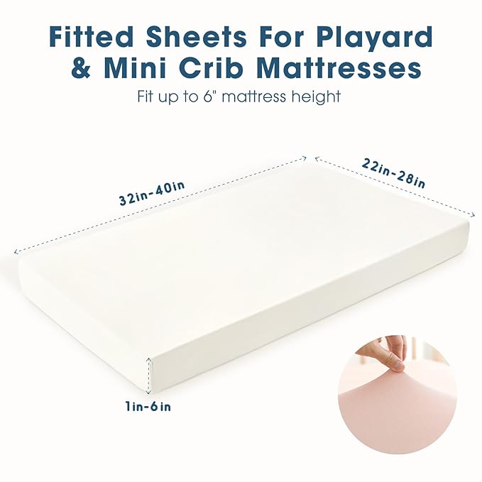 GRSSDER Mini Crib Sheets Fitted, Pack and Play Sheets 3 Pack, Ultra Soft Stretchy Pack N Play Sheets, Universal Fit for Playard Mattress, Jersey Crib Sheets for Girls, Cream/Pink