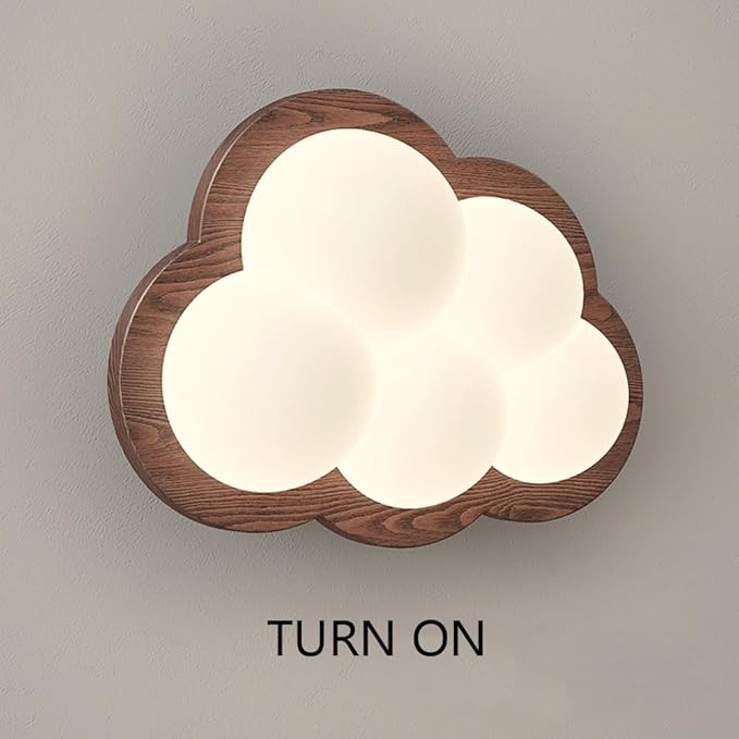Cute Cloud Shaped Wall Sconce Kids Room Night Light Walnut Wood LED Three Color Dimmable Bedside Lamp for Children’s Bedroom Nursery Decor Lighting