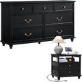 Farmhouse Dresser and Nightstand Sets, Wood 54" Wide Dresser & 24" Night Stand with Charging Station, 2 Piece Bedroom Furniture Set, Chest of Drawers for Bedroom, Home, Living Room, Hallway