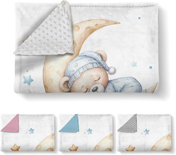 Personalized Baby Blanket with Name, Customized Blanket for Newborn Boys Girls, Sleepy Bear Theme Baby Name Blanket with Dotted Backing, Receiving Swaddle, Baby Shower Birthday Gifts(47" x60)