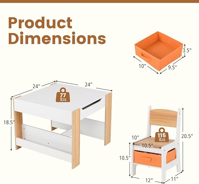 INFANS Kids Table and Chair Set, 4 in 1 Building Block Wooden Activity Desk with Reversible Tabletop Storage Drawers Bookshelves for Toddlers Art Craft Learning Reading Drawing Playroom (Natural)