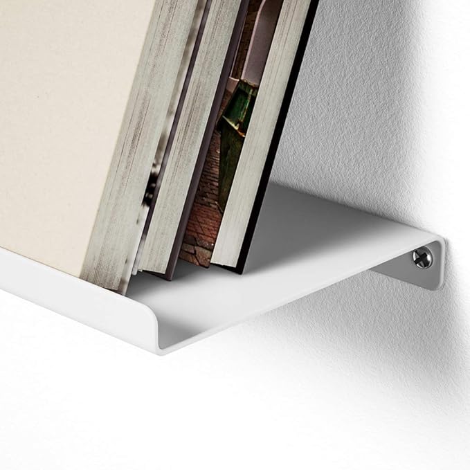 SRIWATANA White Metal Wall Shelves, 2 Set Floating Shelves for Bedroom, Living Room, Bathroom, Kitchen - Matte White