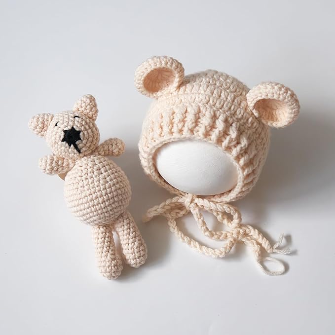 Zeroest Newborn Baby Boy Girl Photography Props Bear Hat Outfits Crochet Kint Handmade Cap Set for Newborn Photo Shoot