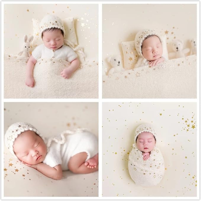 Newborn Baby Photography Props Outfits Hat Long Ripple Wrap Set for Boys Girls Photography Photoshoot Photos