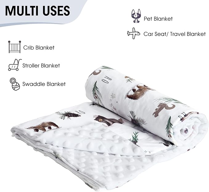 david's kids Micro Fleece Minky Baby Blanket for Boys Girls with Double Layer and Soothing Raised Dots, Breathable and Soft Lightweight Receiving Blanket for Newborns, 30x40 Inches, Animals