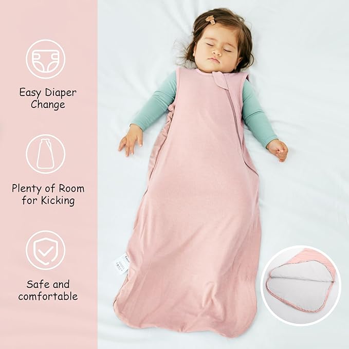 Supersoft Rayon Made from Bamboo Sleep Sack 6-12 Months 0.5 Tog Lightweight Toddler Sleep Sack Baby Wearable Blanket with 2-Way Zipper Summer Unisex Sleeping Bag for Babies (2 Pack) Pink & Gray