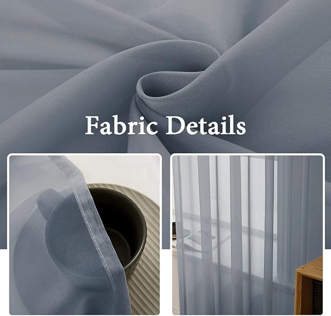 MIULEE 2 Panels Solid Color Sheer Window Curtains Elegant Window Voile Panels/Drapes/Treatment for Bedroom Living Room (54X45 Inches Dark Grey)