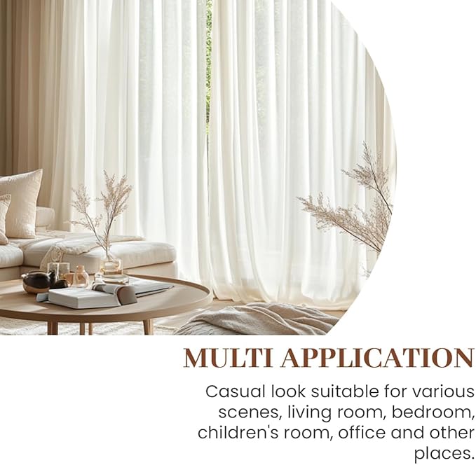 Dreaming Casa Taupe Sheer Curtains 102 Inches Long, Rod Pocket & Back Tab Light Filtering Textured Sheers for Living Room Bedroom, 2 Panels, Each 100" W x 102" L