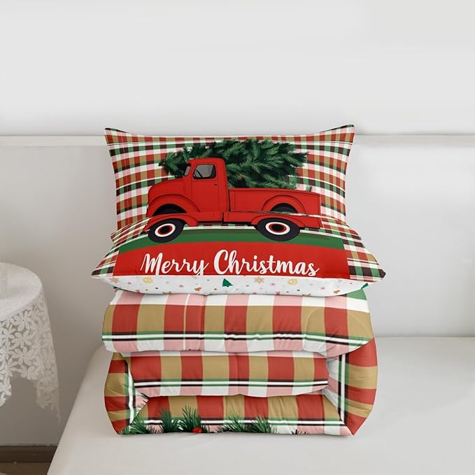 Feelyou Merry Christmas Kids Comforter Set Queen Size Christmas Tree Bedding Set Snowflake Duvet Quilt for Kids Boys Girls Bedroom Winter Decor Microfiber Ultra Soft Breathable