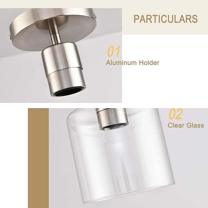 Brushed Nickel Semi Flush Mount Ceiling Light,Modern Ceiling Light Fixture for Closet Hallway Entryway,Hallway Light Fixture Brushed Nickel Finish 2 Pack