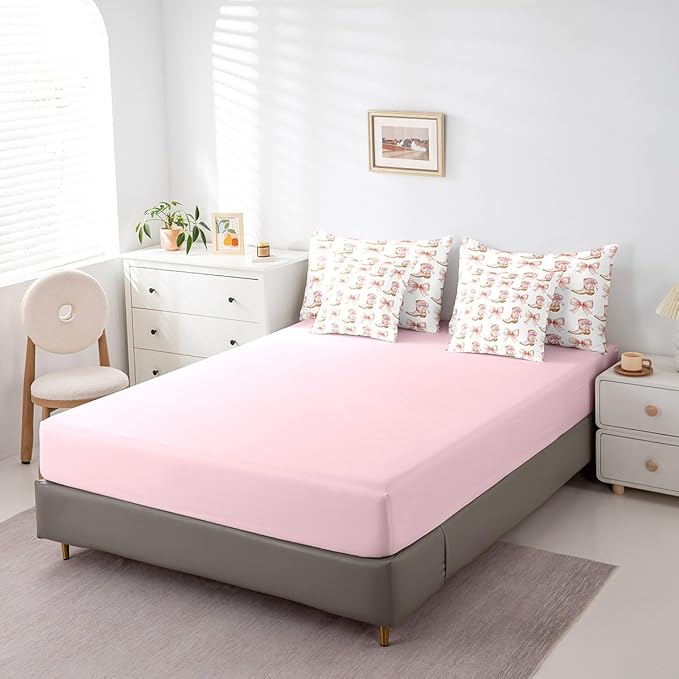 7 Pieces Western Cowgirl Comforter Set Queen,Pink Bowknot Cowgirl Boots Rustic Farmhouse Bedding Set,Bow Tie Geometric Patchwork Golden（Comforter+Fitted+Flat Sheet+2 Pillowcases+2 Throw Pillow Covers）