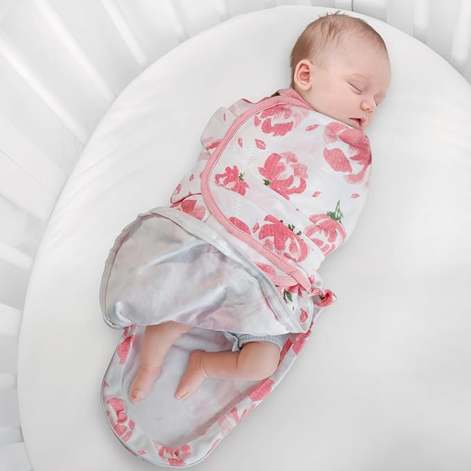 GLLQUEN BABY Baby Swaddle Sleep Sacks with Zipper - 3-Pack Newborn Swaddling Sack, Baby Swaddles Sleep Sack 0-3 Months,Pink Floral or Leaves, Swaddling Blankets 3 Pack Wrap Set, Easy Change Swaddle