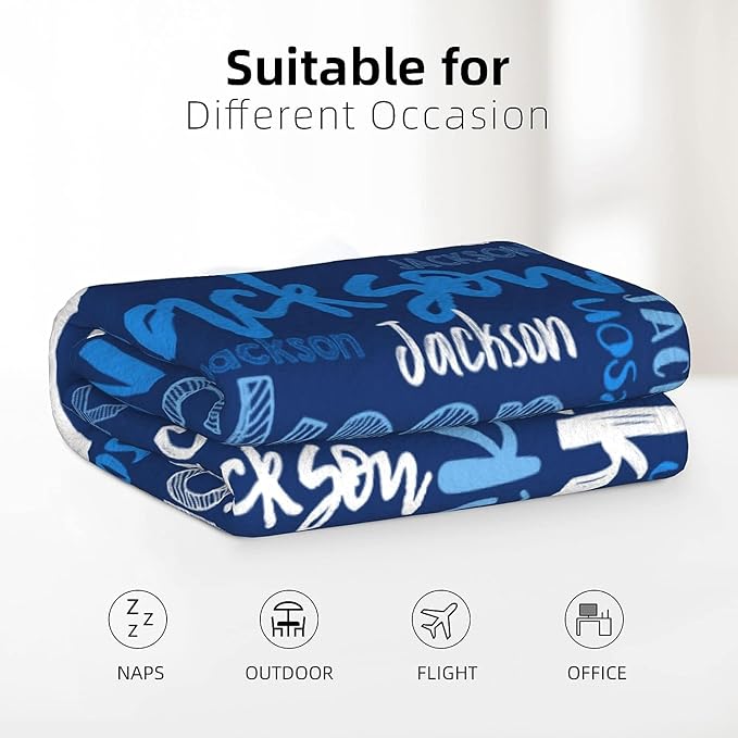 Dr.TOUGH Personalized Blankets with Name Customized Baby Blankets for Girls Boys Adults Monogrammed Blankets and Throws Christmas Birthday Mothers Fathers Valentines Day Gift (Blue, 40''×50'')