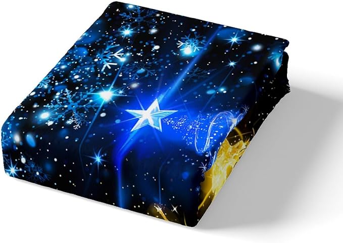 Christmas Duvet Cover Set Full Size Gold Reindeer Bedding Set 3pcs for Kids Boys Girls Room Decor Blue Christmas Tree Comforter Cover Western New Year Theme Quilt Cover with 2 Pillowcases,No Comforter