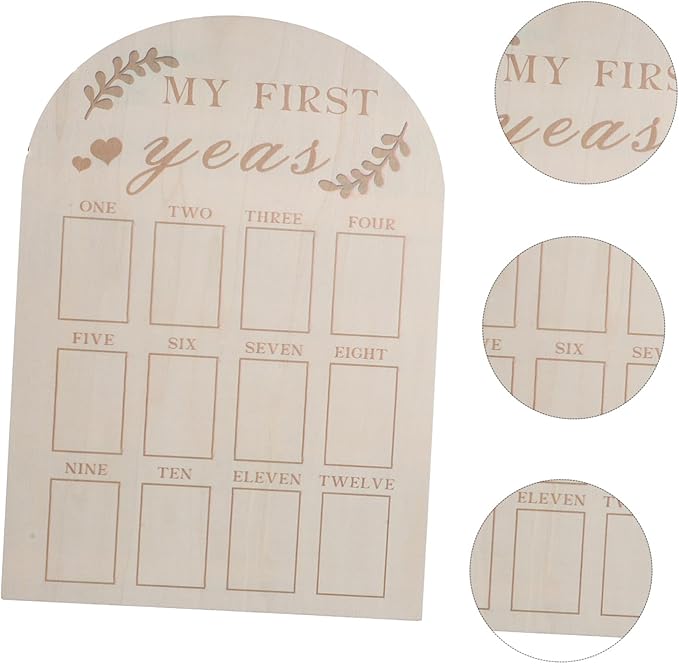 First Year Photo Frame Wooden Milestone Board for Newborns Months Picture Display Keepsake Nursery Easy Photo Replacement Safe Sturdy Material
