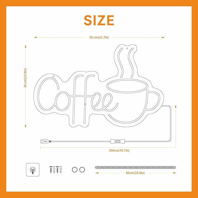 Coffee Neon Sign for Party LED Neon Sign for Wall Decor Led Neon Lights for Teen Bedroom Decor Art Light Up Letters Coffee Neon Signs for Cafe Shop Room Decorations USB 5v 21.7x13.8 Inch (Warm White)