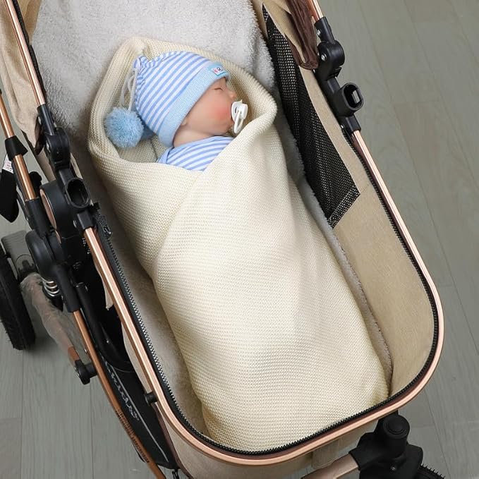 Neiwech Baby Blanket Boy Girl Cotton Knitted Soft Swaddling Receiving Baby Blankets for Newborn Toddler Crib Stroller A-White 30 x 40 Inch