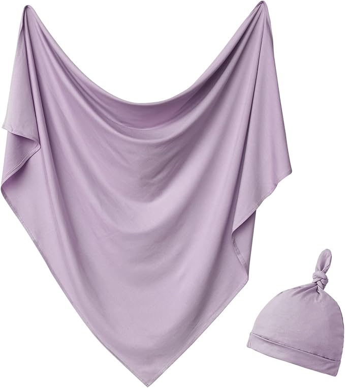 Newborn Swaddle Blanket with Hat Set Baby Swaddle Set Hospital Receiving Blankets for Girls Boys(Mauve)