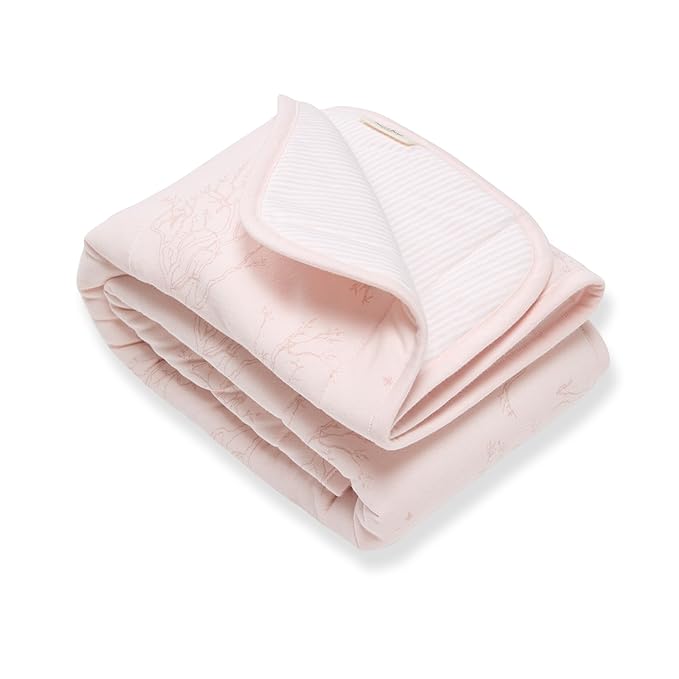 Burt's Bees Baby Reversible Blanket, Nursery, Stroller & Tummy-Time Organic Jersey Cotton Quilted Infant & Toddler Bedding