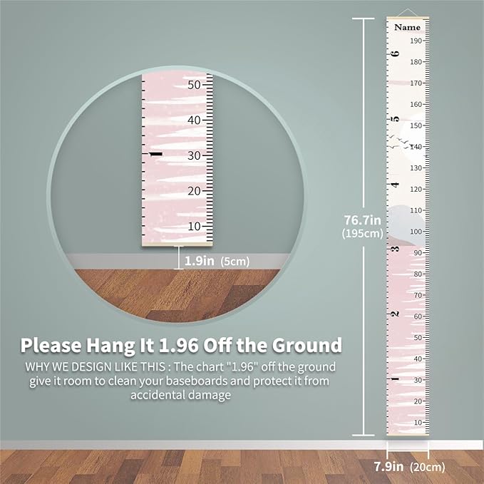 Personalized Growth Chart for Kids, Baby Height Chart with Custom Name, 77"x7.9" Canvas and Beige Wood Height Measuring Rulers for Boys Girls Removable Wall Ruler Hanging for Nursery Decor - Sunset