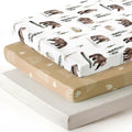 Stretchy Ultra Soft Jersey Knit Pack and Play Sheets Set 3 Pack, Portable/Mini Crib Sheets Universal Fit for Pack N Plays Safe and Snug, Cute Jungle Bear/Rainbow for Baby
